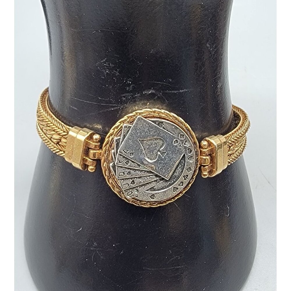 Ginger Snaps Poker Hand Bracelet Changeable Charm Multistrand Gold Tone 6.5-8"